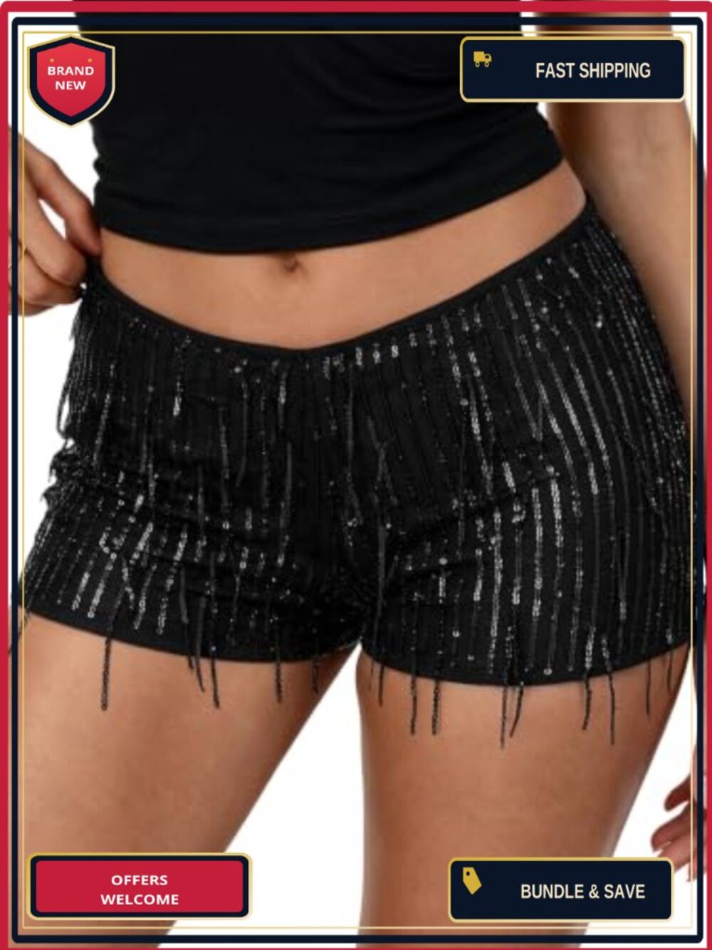 Sequin Mini Shorts Stretchy Low Rise Sparkly Party Bottoms